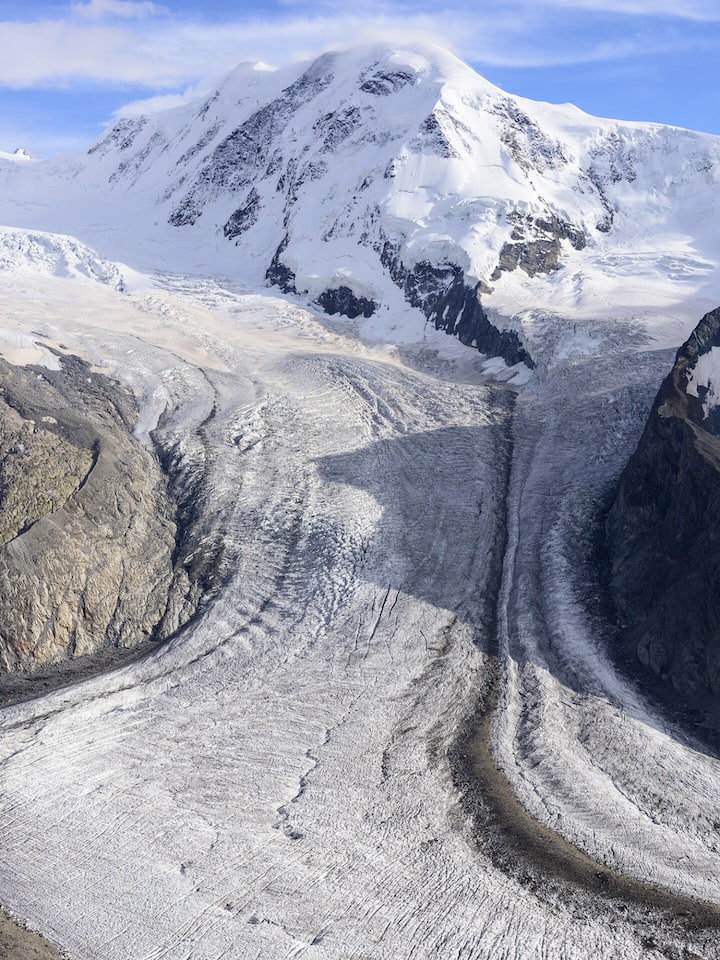 Der Gorner-Gletscher - Ein Amtsbericht zerpflückt die Energiepläne: Sechs von acht Projekten sind falsch berechnet. Bundesrat Albert Rösti hält Zahlen und Hintergründe geheim – und will dafür neue Projekte forcieren