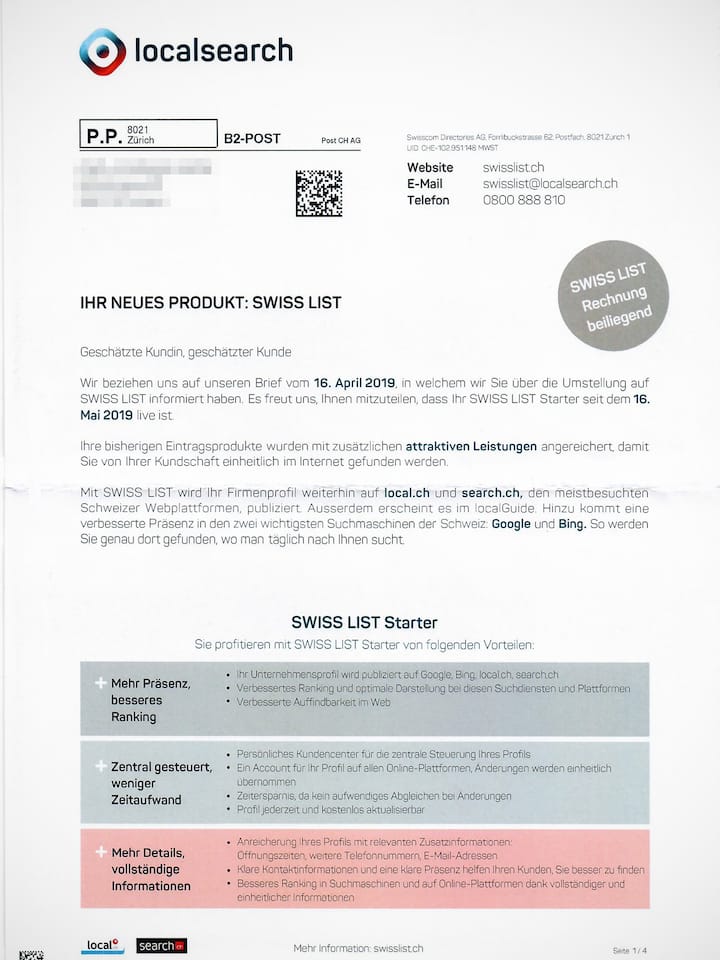 Die «Offerte» von Localsearch