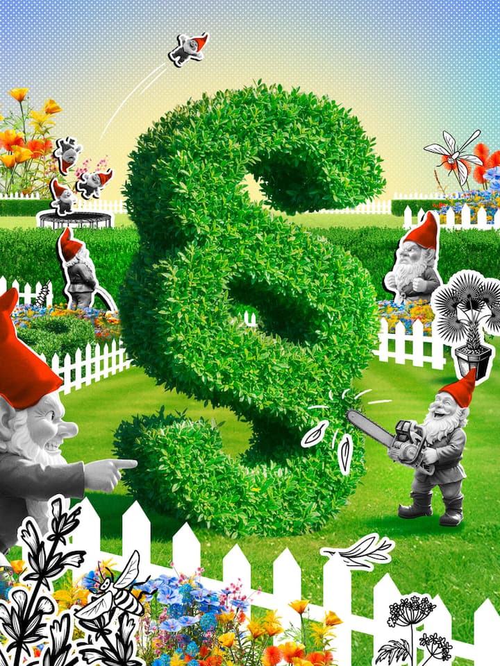 Ihr Garten ist kein rechtsfreier Raum Gartenzwerge haben eine Hecke so zugeschnitten, dass sie aussieht wie ein Paragrafen-Zeichen - Vom verbotenen Kirschlorbeer zum nächtlichen Mähroboter-Einsatz: Was ist im eigenen Garten eigentlich erlaubt? Der Beobachter klärt die brenzligen Rechtsfragen.