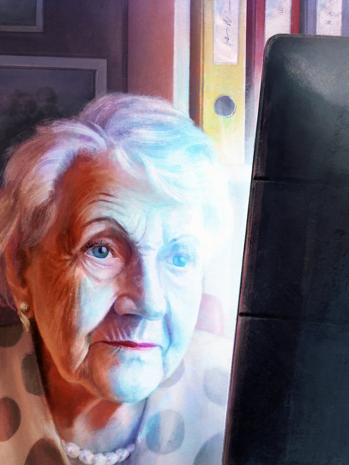 Zeichnung von Erica Meyer - Betrüger nehmen Erica Mayer Zehntausende Franken ab. Darum wird ihr eine Beiständin zur Seite gestellt – und sie verliert jede Lebensfreude