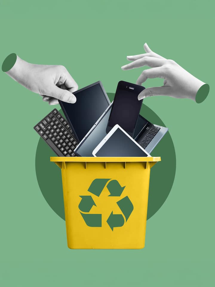 computer, laptop, keyboard, digital tablet, smart phone, conservation, recycling, environment, e-waste, electronics, electrical equipment, garbage, collection, trash container, waste management