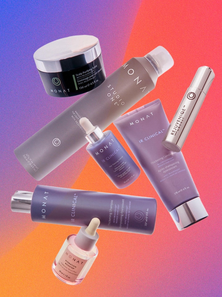 Collage mit verschiedenen Shampoos - Die Beauty-Firma «Monat» wird in den USA wegen Haarausfall verklagt. Ihr Marketing gleicht zudem einem Schneeballsystem. Trotzdem arbeiten auch Schweizer Influencer für die amerikanische Firma