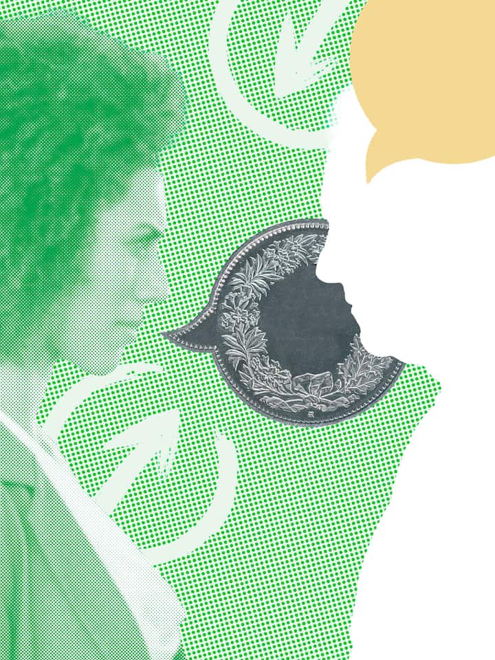 Job-Bewerbung: So holen Sie mehr Lohn heraus Ein Frankenstück, das zu einer Sprechblase mutiert ist, liegt vor einer Frau, die mit ihrem Chef den Lohn verhandelt. Wer beim Vorstellungsgespräch nicht weiss, wie viel Lohn sie oder er verlangen kann, sollte diese Tricks kennen