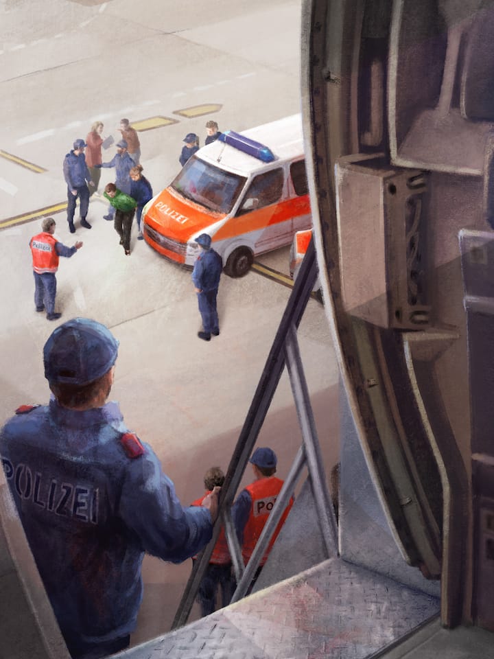 «Die Schweiz hat mich in den Tod geschickt» Polizei führt einen Mann zum Flugzeug - Von Wetzikon an die Front: Mit knapp elf kam Vlady in die Schweiz. 17 Jahre später wurde er in die Ukraine ausgeschafft – als erste Person seit Kriegsbeginn. Wir haben ihn in Lwiw getroffen, wo er sich vor dem Militär versteckt