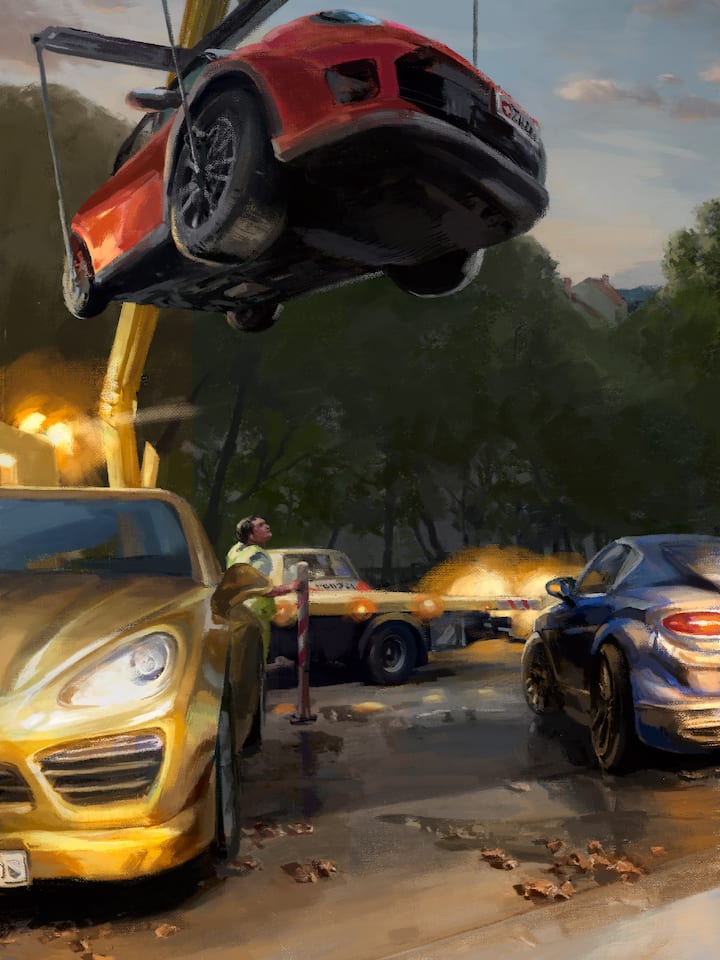 Luxusautos werden abtransportiert - Sie lebten wie im Hochglanzmagazin – mit Villa, Luxusautos und Designer-Ferienhaus. Dann stürzten sie ab. Weil der Mann ein Doppelleben führte