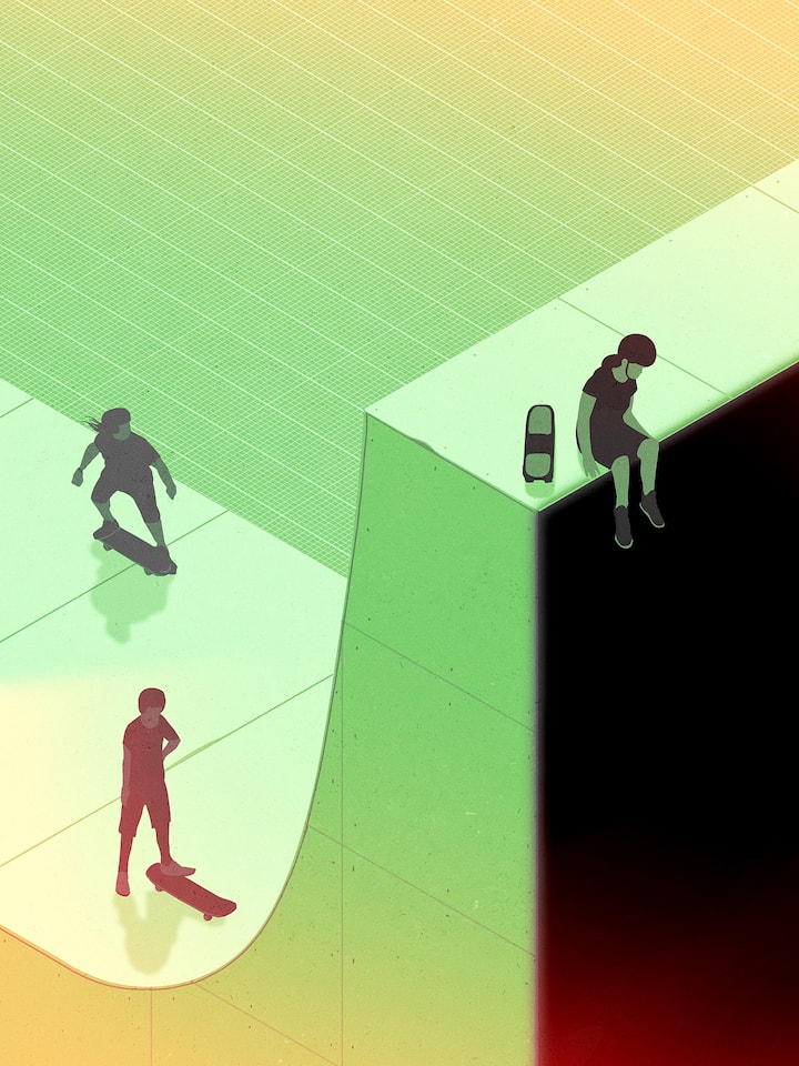 Illustration: Skateboarder - Viele Junge fokussieren heute auf die nahe Zukunft – alles andere ist ihnen zu unsicher. Jugendforscher Sandro Cattacin weiss, warum.
