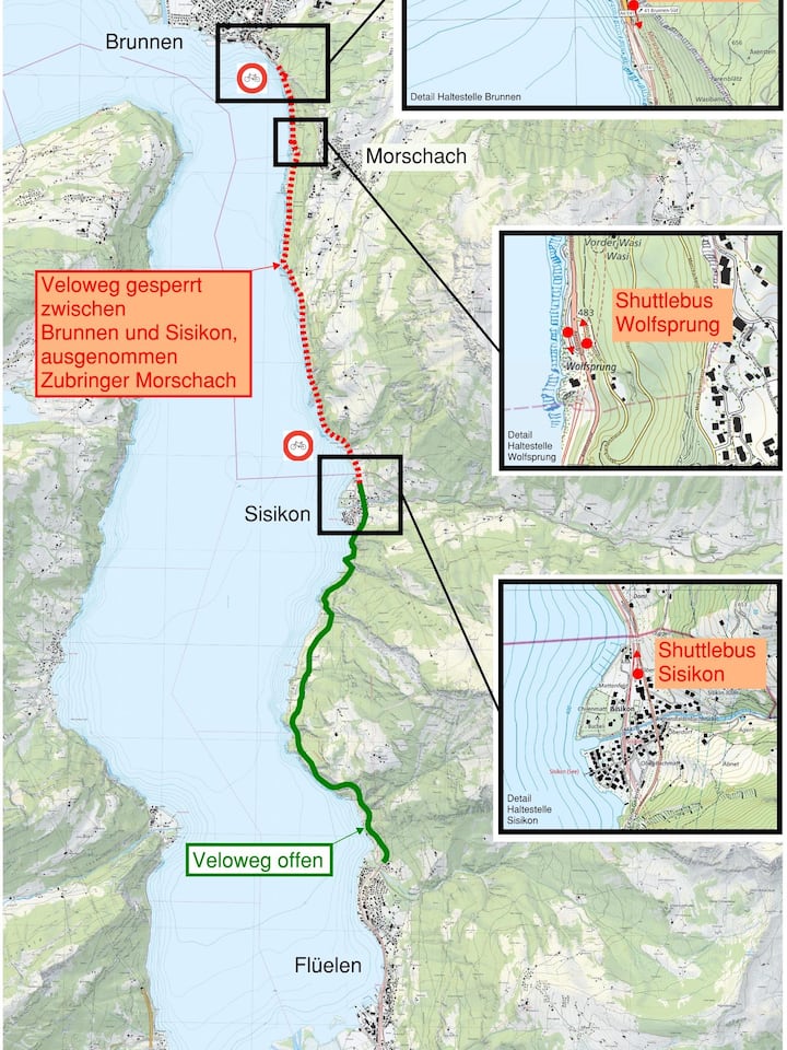 Karte der für Velos gesperrten Strecke