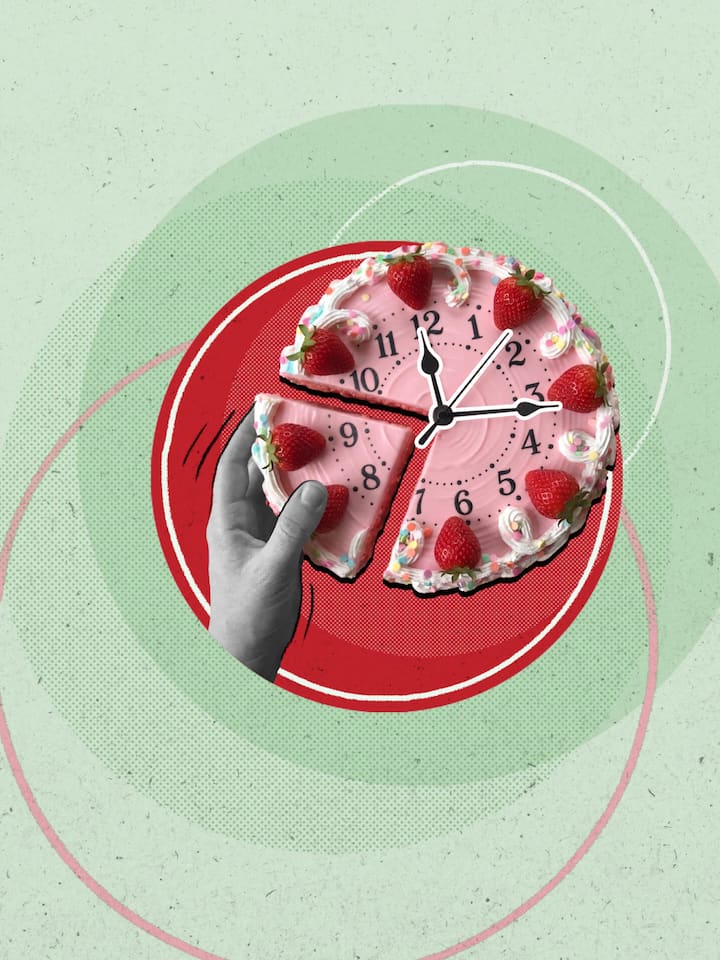 Illustration: Kuchen mit Uhrzeiger - Fast 40 Prozent aller Beschäftigten arbeiten mittlerweile in Teilzeit. Trotzdem halten sich gewisse Vorurteile hartnäckig.