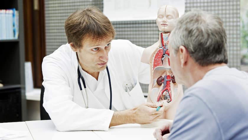 Check-ups sind nicht immer sinnvoll – welche braucht es? Ein Arzt erklärt einem Patienten an einem Modell eine Untersuchung