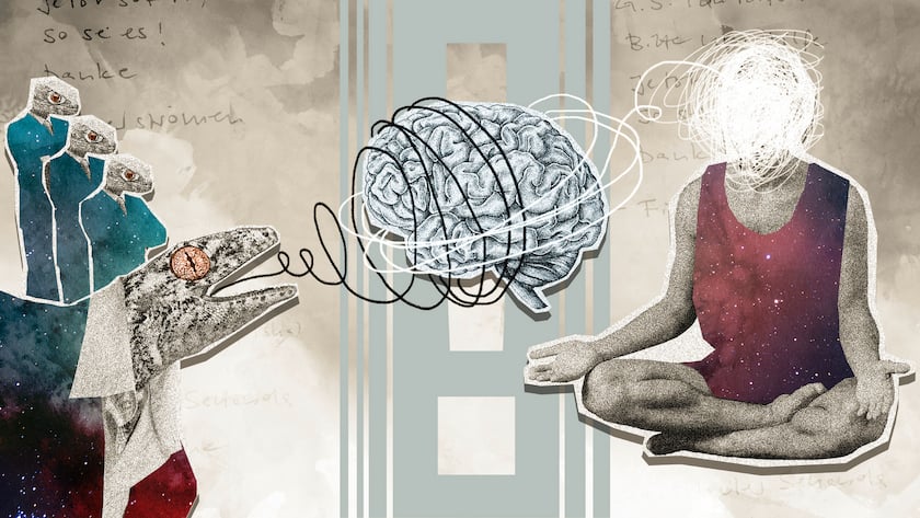 Mit Reptiloiden auf der Couch Illustration Psychotherapie und Geistheilung