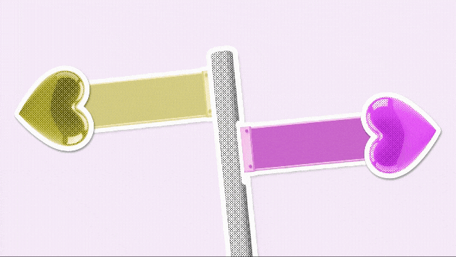 Beobachter-Format Schöner scheiden: Zwei herzförmige Wegweiser zeigen in unterschiedliche Richtungen.