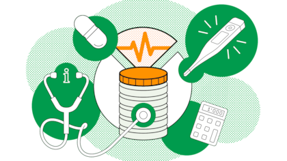 Eine Pillendose mit einem Stethoskop, einer Pille und einem Fieberthermometer. Alles zum Thema Krankenkassenwechsel