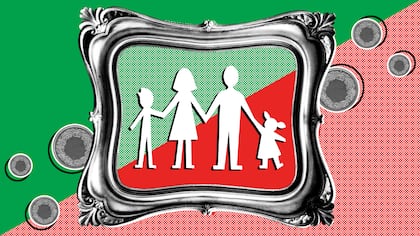 Eine Familie mit zwei Kindern ist in einem Bilderrahmen vor einem rot-grünen Hintergrund dargestellt. Der Beobachter beantwortet für Ratsuchende Fragen zum Familien- und Erbrecht. Buchen Sie jetzt einen Beratungstermin