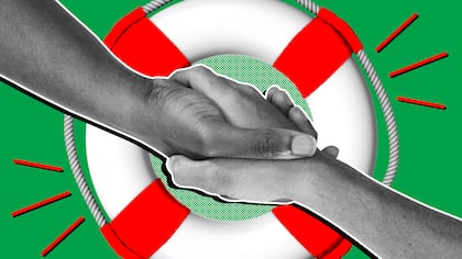 Zwei Personen reichen sich die Hände vor einem Rettungsring und einem grünen Hintergrund. Der Beobachter beantwortet für Ratsuchende Fragen rund um Beistandschaft, Patientenverfügung, Vorsorgeauftrag, Sozialhilfe, Erziehung und Schule. Buchen Sie jetzt einen Beratungstermin