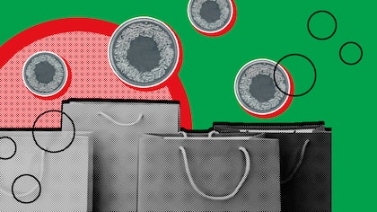 Geldmünzen und Einkaufstaschen stehen vor einem rot-grünen Hintergrund. Der Beobachter beantwortet für Ratsuchende Fragen zum Thema Konsum. Buchen Sie jetzt einen Beratungstermin