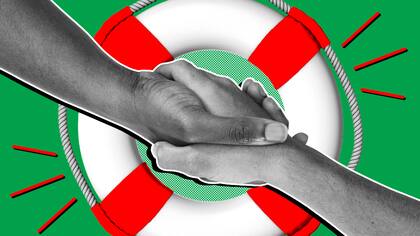 Zwei Personen reichen sich die Hände vor einem Rettungsring und einem grünen Hintergrund. Der Beobachter beantwortet für Ratsuchende Fragen rund um Beistandschaft, Patientenverfügung, Vorsorgeauftrag, Sozialhilfe, Erziehung und Schule. Buchen Sie jetzt einen Beratungstermin