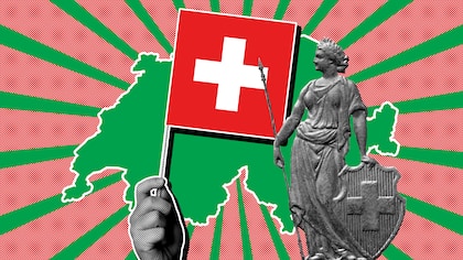 Die Abbildung der Figur «Helvetia», wie man sie auf den Schweizer Geldmünzen kennt, steht vor einer Landkarte, welche die Schweiz zeigt. Der Beobachter beantwortet für Ratsuchende Fragen zum Thema Staat. Buchen Sie jetzt einen Beratungstermin.