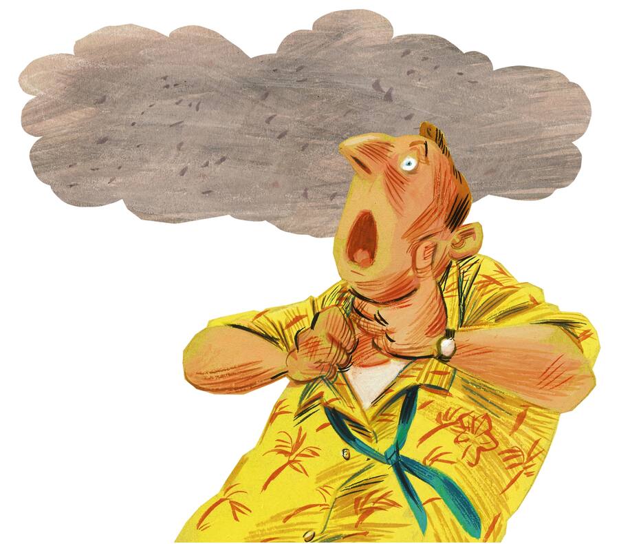 Illustration: Mann leidet an Atemproblemen wegen Ozonbelastung