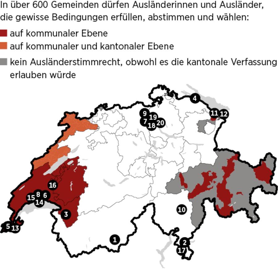 Infografik: In diesen Schweizer Gemeinden können Ausländer unter Umständen abstimmen und wählen