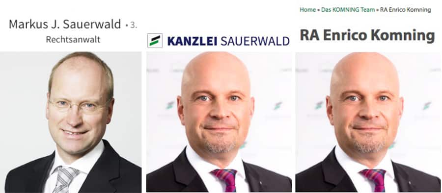 Der echte Markus J. Sauerwald (links), der gefälschte Markus J. Sauerwald (Mitte) und der echte Enrico Somning.
