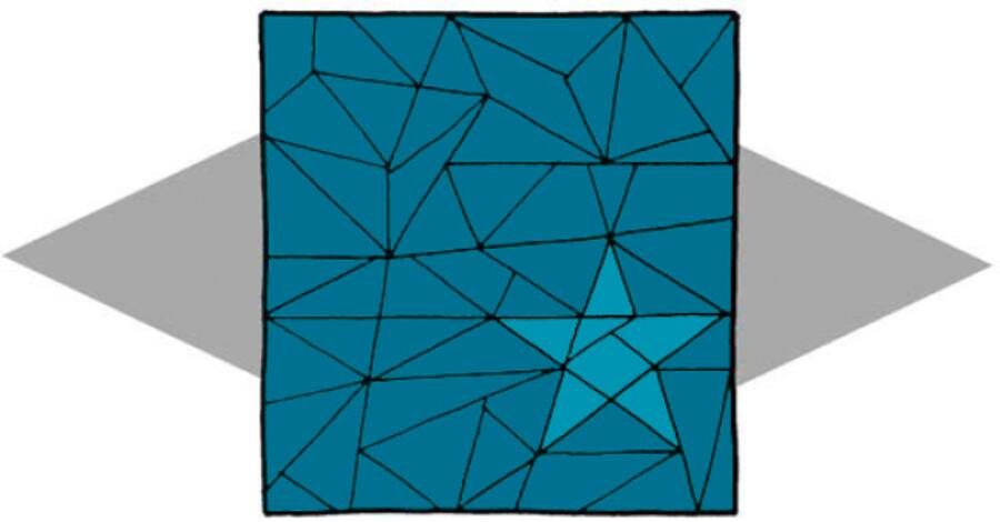 Im Bild ist hervorgehoben, wo sich der fünfzackige Stern unter lauter Drei- und Vierecken befindet.