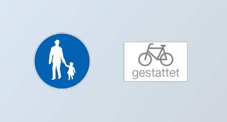 Signalisation für Fussweg mit Zusatz Velos gestattet