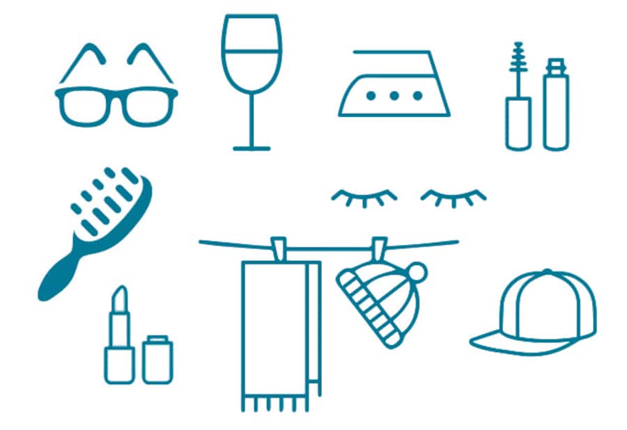 Verschiedene Gegenstände, die man sich innerhalb einer Minute einprägen soll.