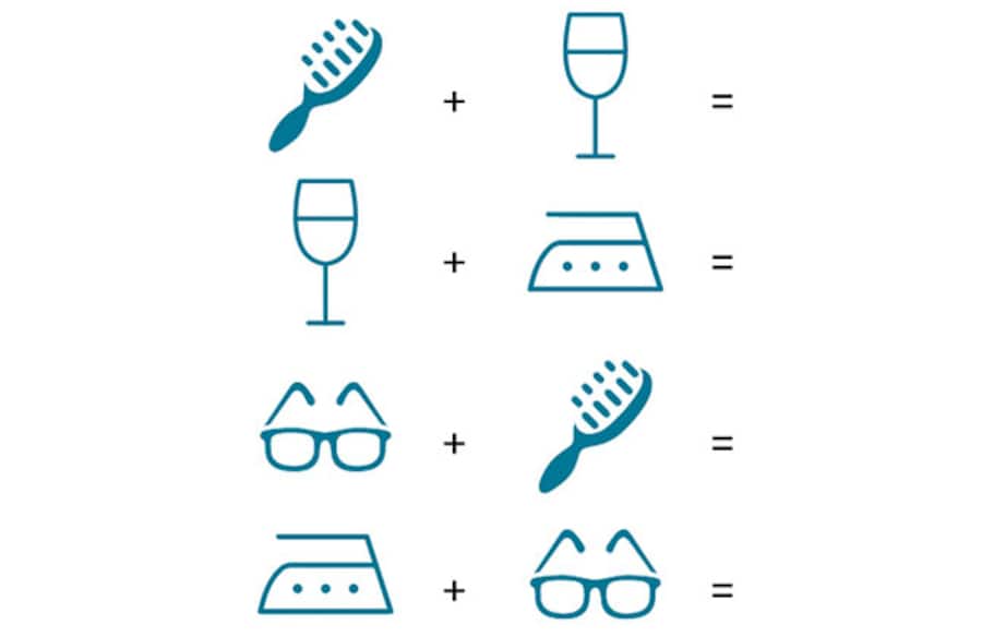 Die Zahlen zu den Gegenständen, die man sich zuvor gemerkt hat, soll man nun addieren, indem nur die Gegenstände gezeigt werden.