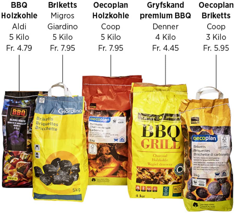 Verschiedene Holzkohle-Produkte