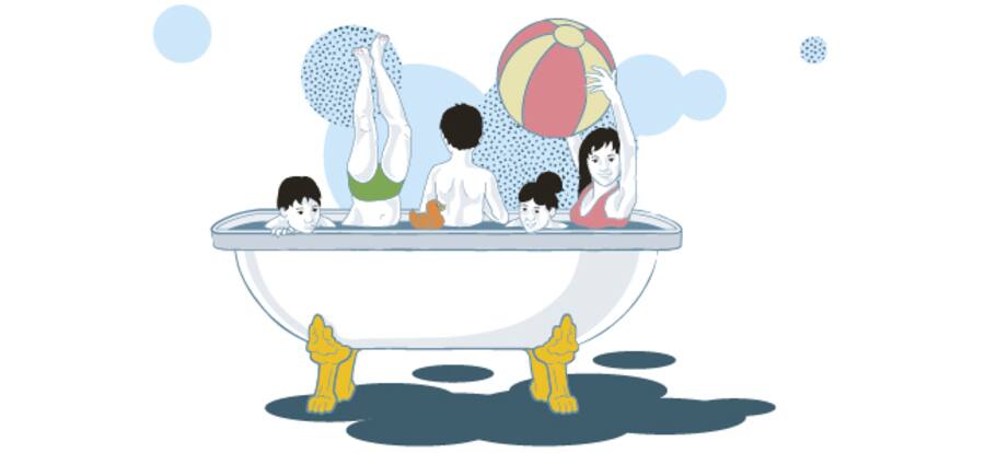 Illustration von spielenden Kindern in der Badewanne
