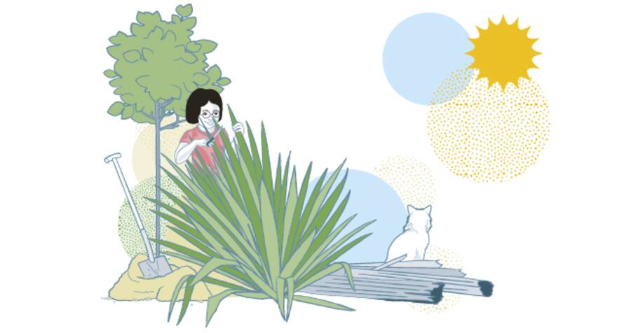 Illustration einer Frau die im Garten arbeitet