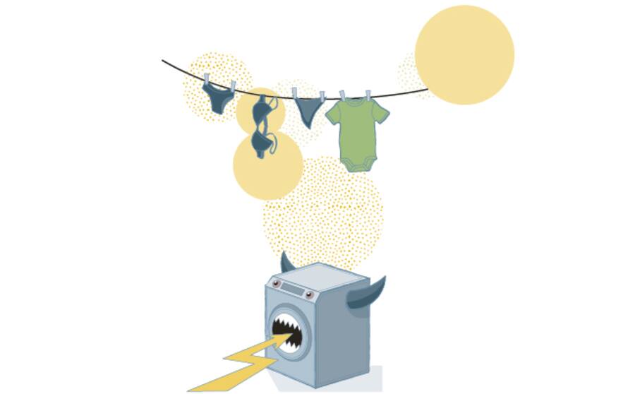 Illustration einer Waschmaschine die wie ein Teufel aussieht