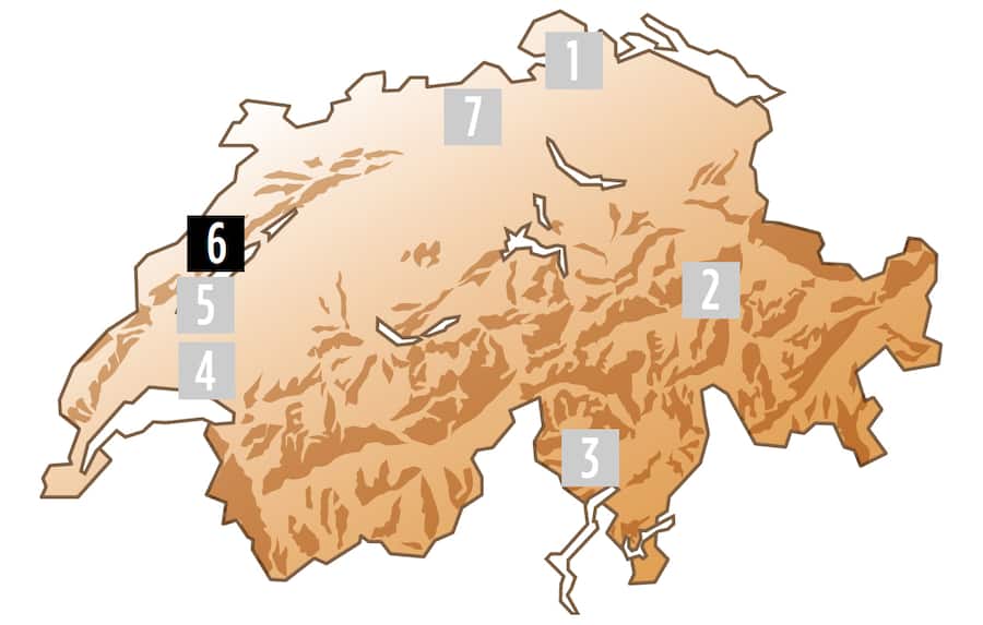 Schweizerkarte mit 7 empfohlenen Flusswanderungen
