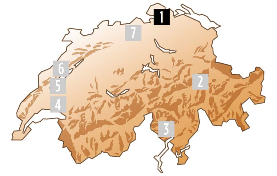 Schweizer Karte mit 7 Flusswanderungen