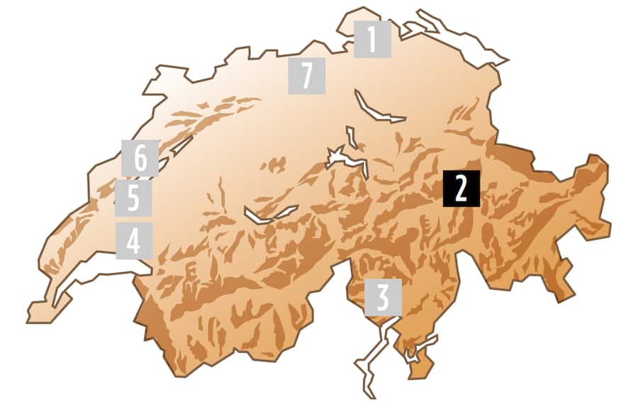 Schweizerkarte mit 7 empfohlenen Flusswanderungen