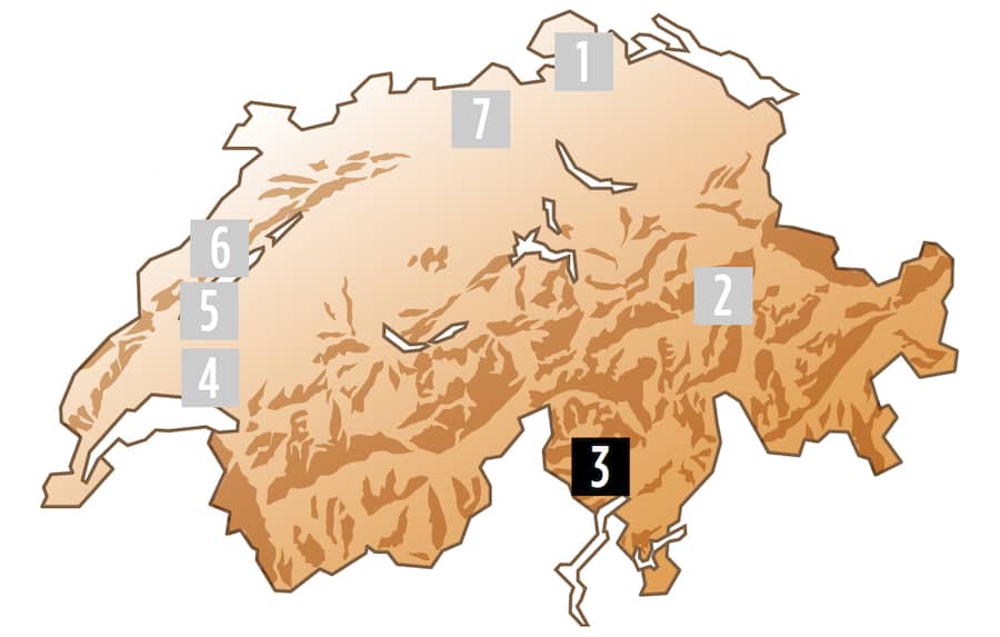 Schweizerkarte mit 7 empfohlenen Flusswanderungen