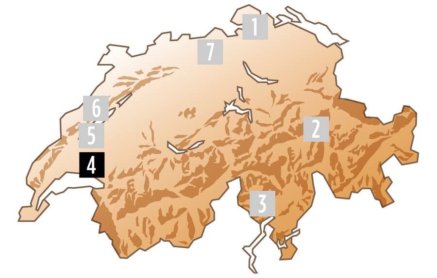 Schweizerkarte mit 7 empfohlenen Flusswanderungen