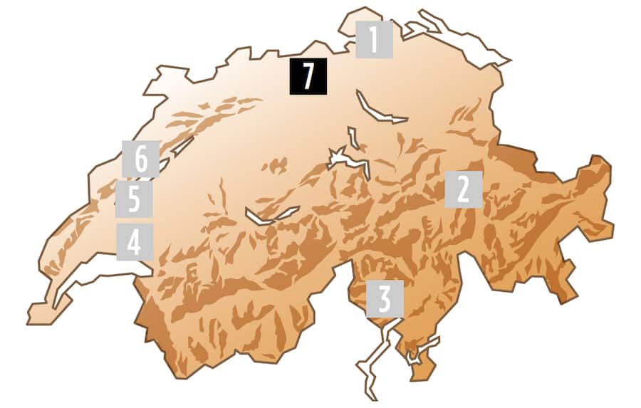 Schweizerkarte mit 7 empfohlenen Flusswanderungen