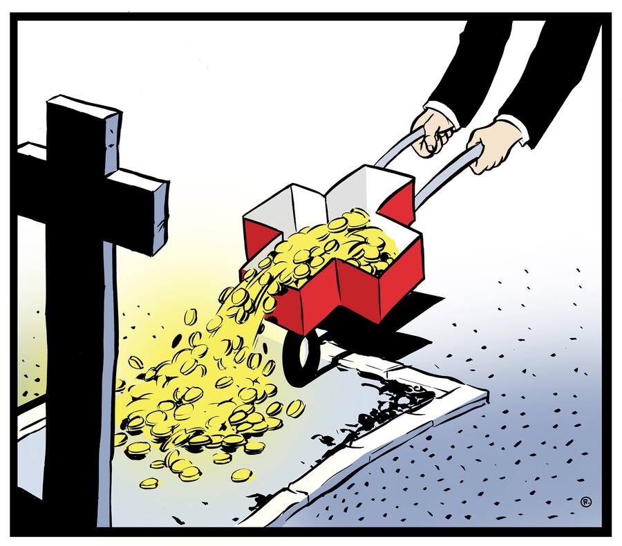 Illustration eines Grabes und Geld