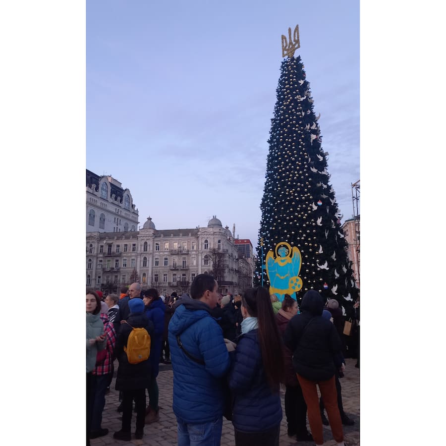 Der Weihnachtsbaum in Kiew war diesmal auch eine öffentliche Ladestation.