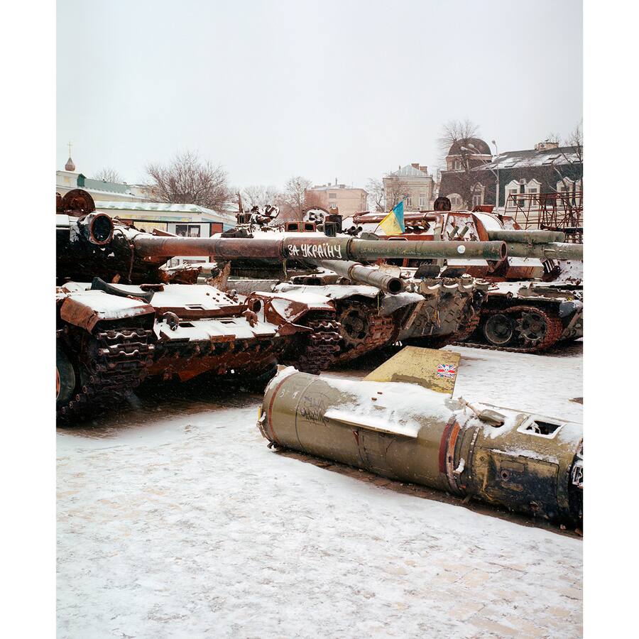 Zerstörte russische Panzer auf dem Kiewer Michaelplatz