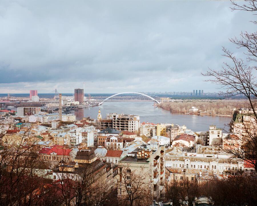 Blick über das Quartier Podil in Kiew