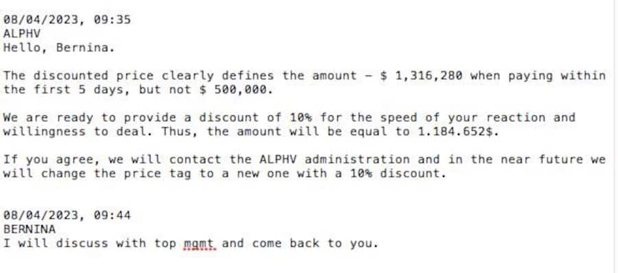 Chatverlauf der Erpresser