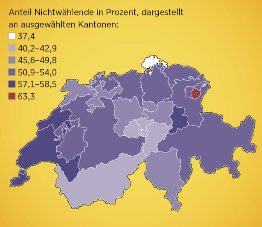Kantonale Anteile Nichtwählende bei den Nationalratswahlen 2015