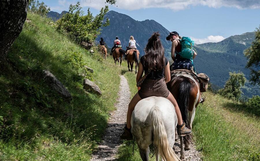 Hoch zu Ross hohe Berge erblicken in der Leventina