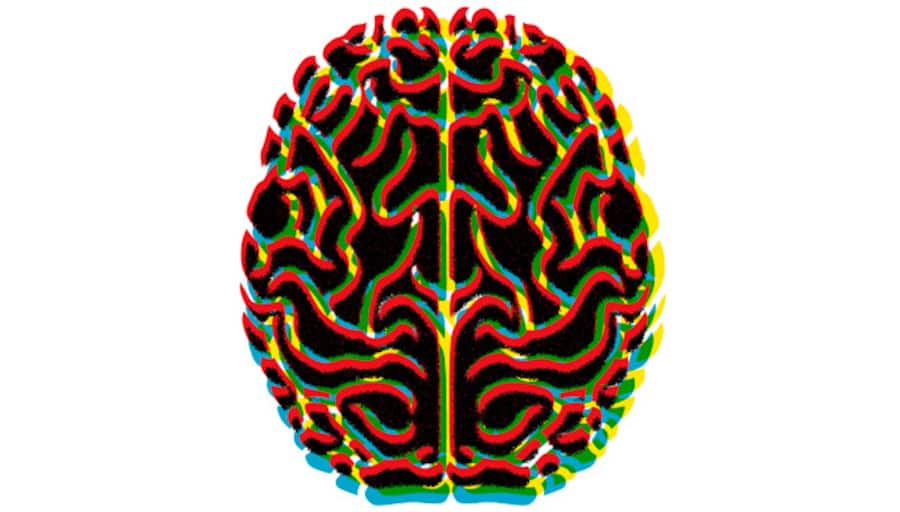 Illustration eines Gehirns, das nach einer traumatischen Einwirkung innerhalb des Schädels in Bewegung geraten ist.