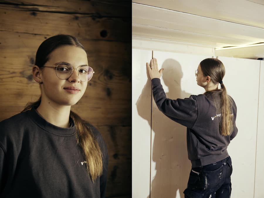 Mogelsberg 28.10.2025
KI kann mich mal – ich werde Handwerker
Rosa Krapf, ist in der Lehre zur Schreinerin.
Fotografiert am 28.10.2025 in Mogelsberg.
© Samuel Schalch