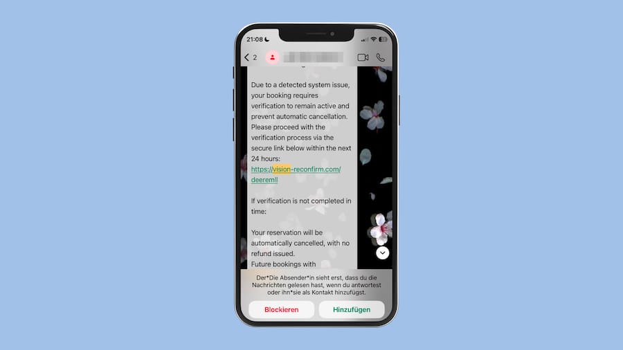 Betrügerische Whatsapp-Nachricht, die im Namen von Visionapartments verschickt wurde: Kundin machte kürzlich eine Buchung bei Visionapartments, über Hotels.com. Kurz danach erhielt sie eine Whatsapp Nachricht, die eindeutig und beweisbar auf ihren…