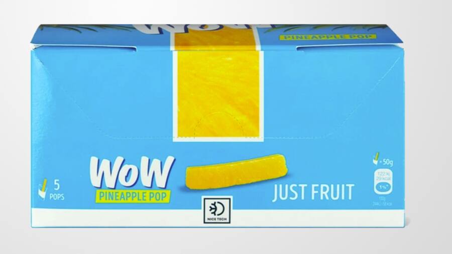 So sieht eine Packung «WOW Pineapple Pop» aus